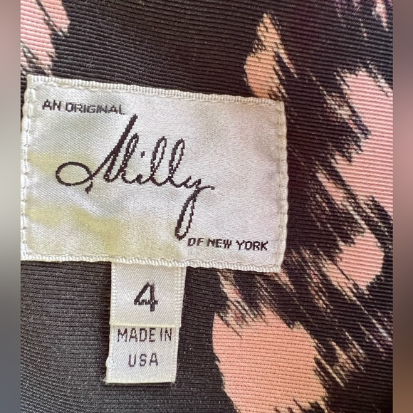 MILLY of NY Multicolor Floral Grosgrain belt exposed Zipper Sheath Dress - Sz 4 - Picture 5 of 9